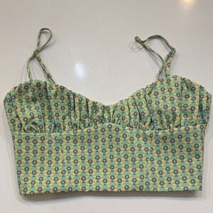 Zara Green and Yellow Patterned Crop Top. Size S